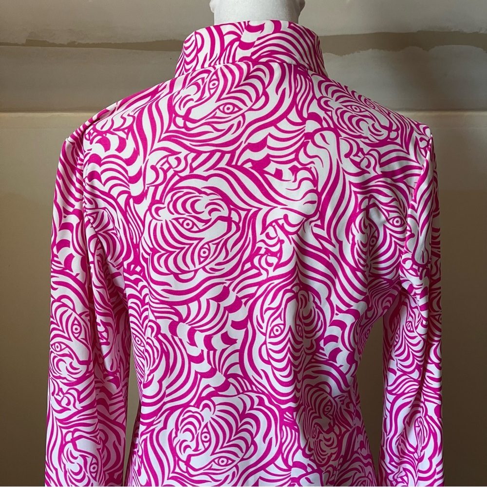 Jude Connally Pink/White Hidden Tiger Long Sleeve Collared Dress size Small - Picture 7 of 10